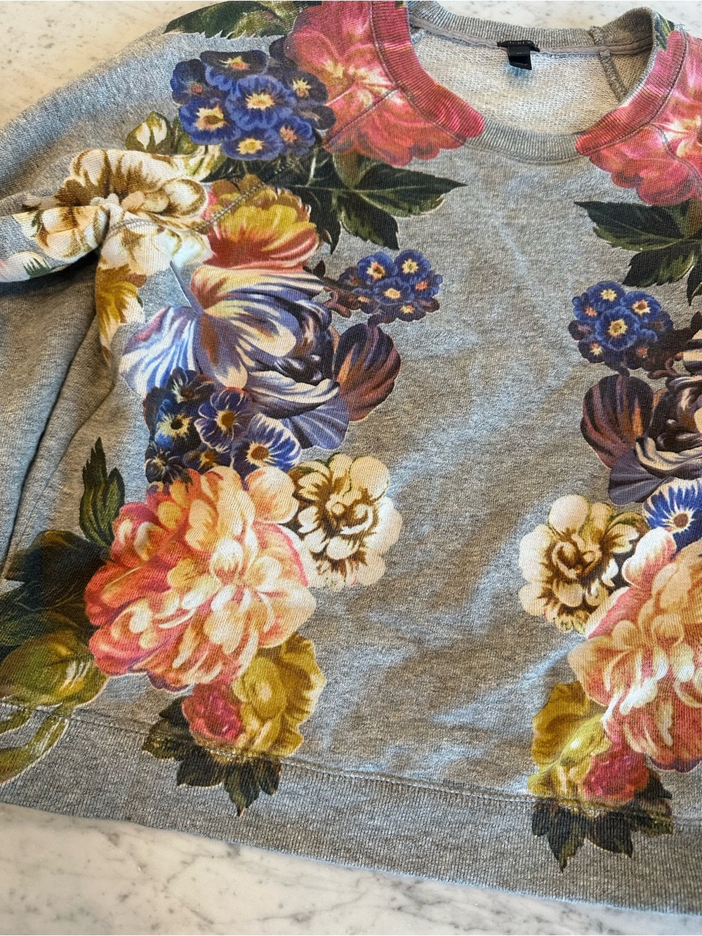 J. Crew Gray Floral Crewneck Sweatshirt with Multicolor Bloom - Picture 2 of 4